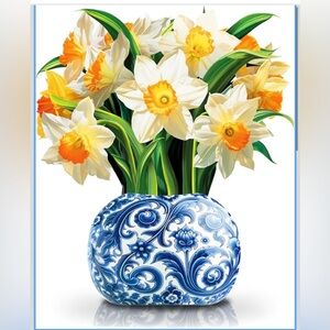 Paper Flower Bouquet with Yellow Blue and White Design